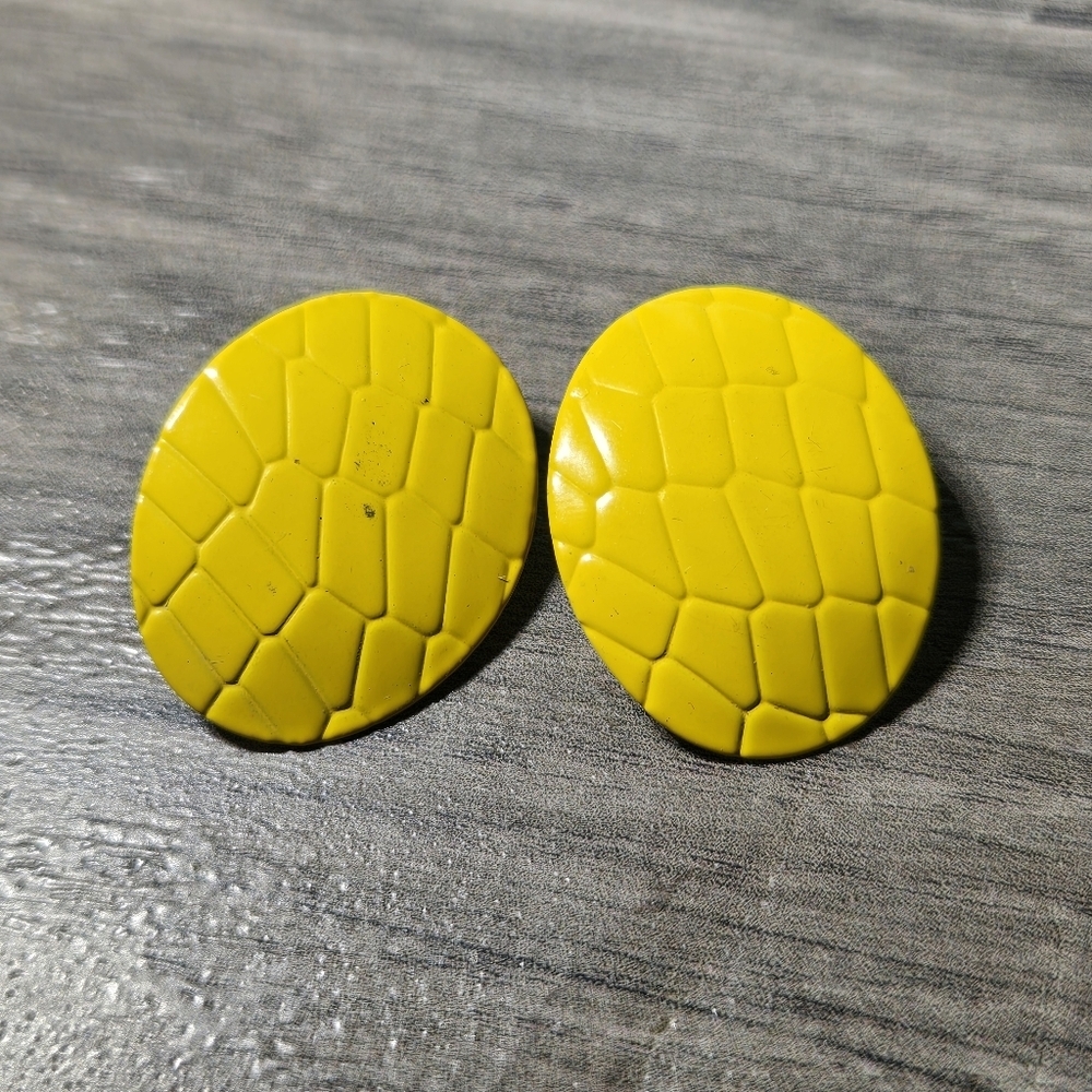 Yellow Textured Oval Earrings Costume Jewelry